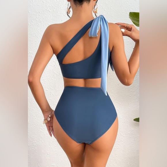 Herseas Women's One Bow Shoulder Bikini Sets 2 Piece Ruched Swimsuit - Picture 3 of 3